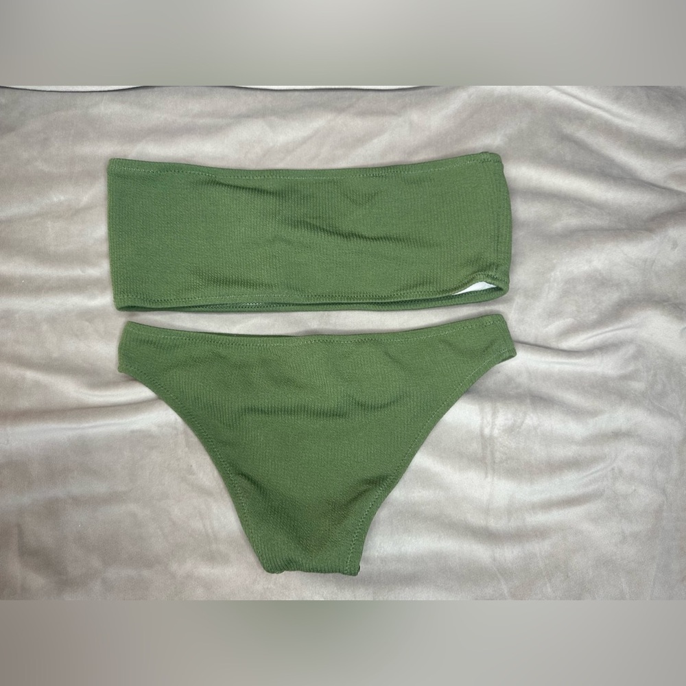 Zaful Olive Green Ribbed Bandeau Women’s Bikini Set - Picture 6 of 6